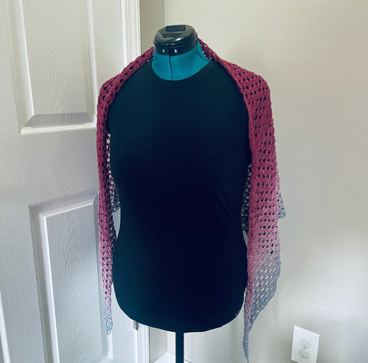 Gradient Shawl Wrap - Women Fashion Accessory, Handmade Crochet Shawl - Fuchsia to Gray