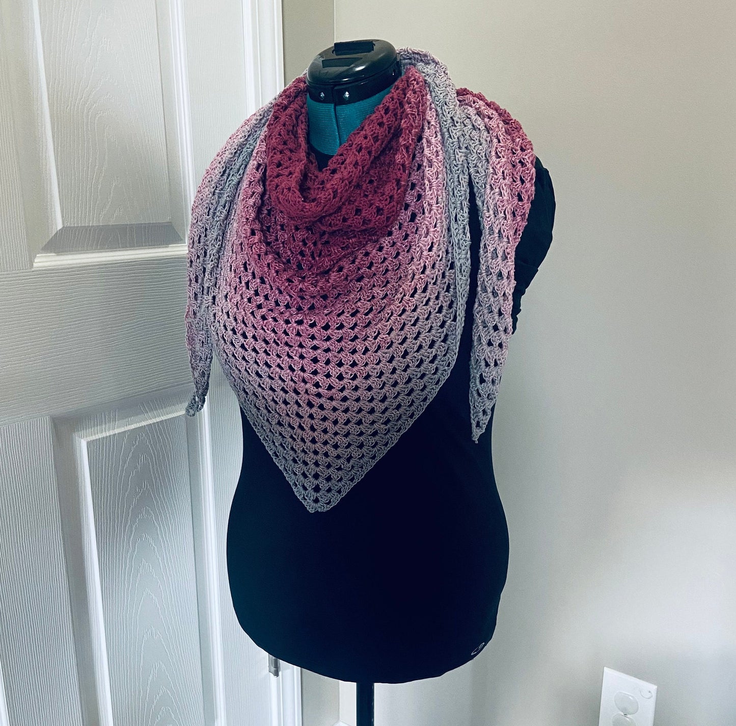 Gradient Shawl Wrap - Women Fashion Accessory, Handmade Crochet Shawl - Fuchsia to Gray