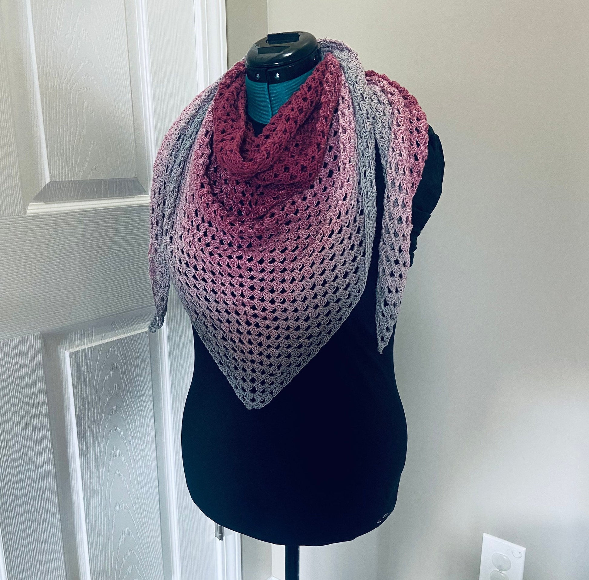 Gradient Shawl Wrap - Women Fashion Accessory, Handmade Crochet Shawl - Fuchsia to Gray