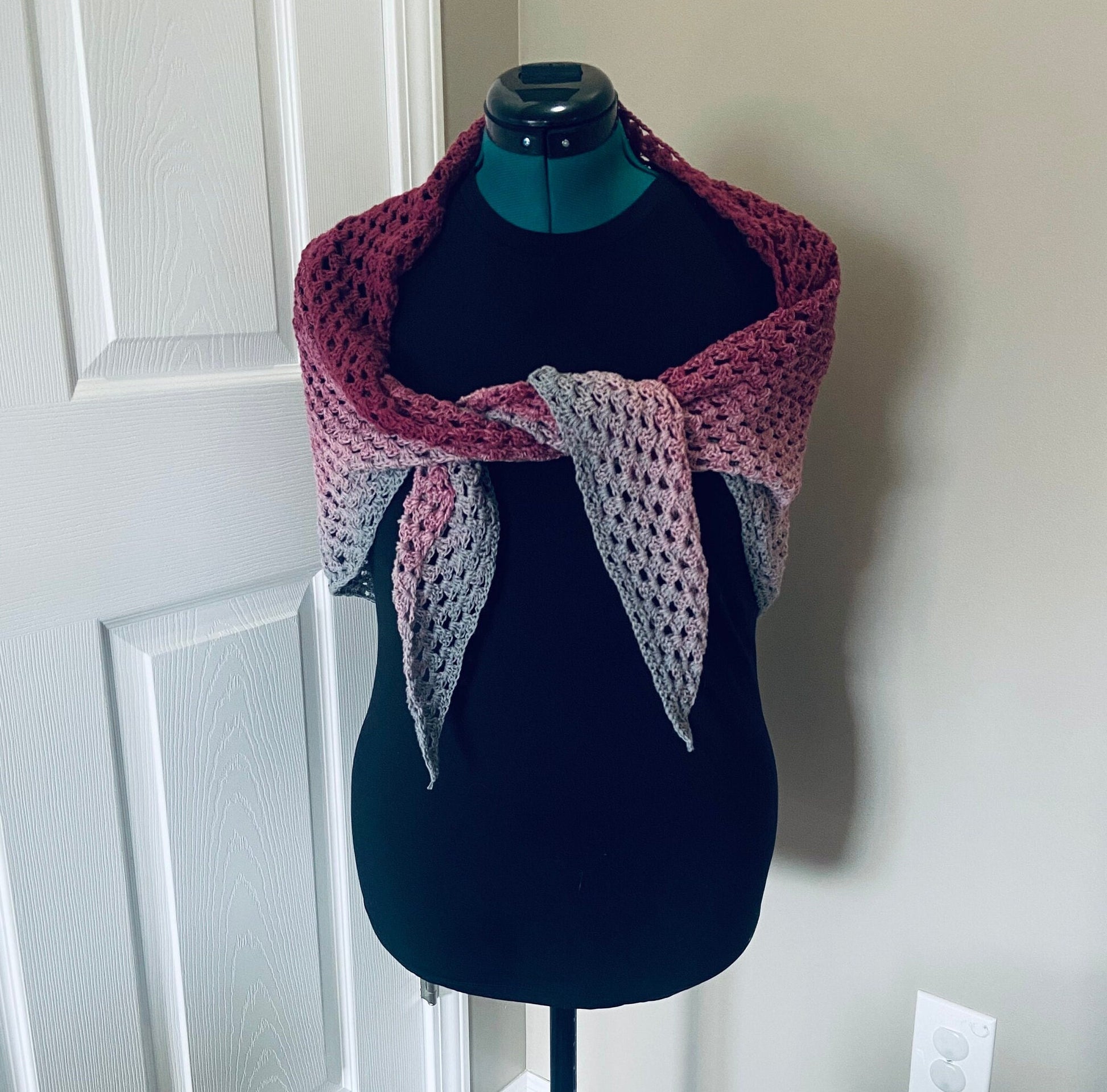 Gradient Shawl Wrap - Women Fashion Accessory, Handmade Crochet Shawl - Fuchsia to Gray