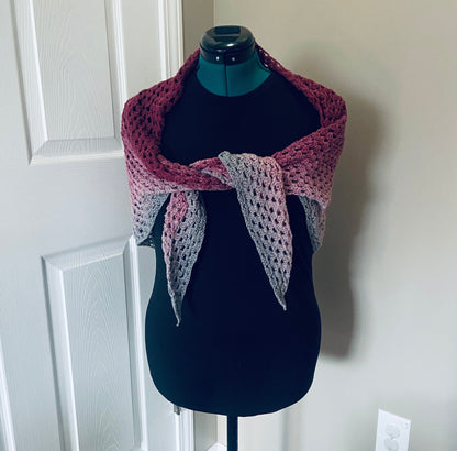Gradient Shawl Wrap - Women Fashion Accessory, Handmade Crochet Shawl - Fuchsia to Gray