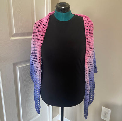 Gradient Shawl Wrap - Women's Fashion Accessory, Handmade Crochet Shawl - Pink to Purple