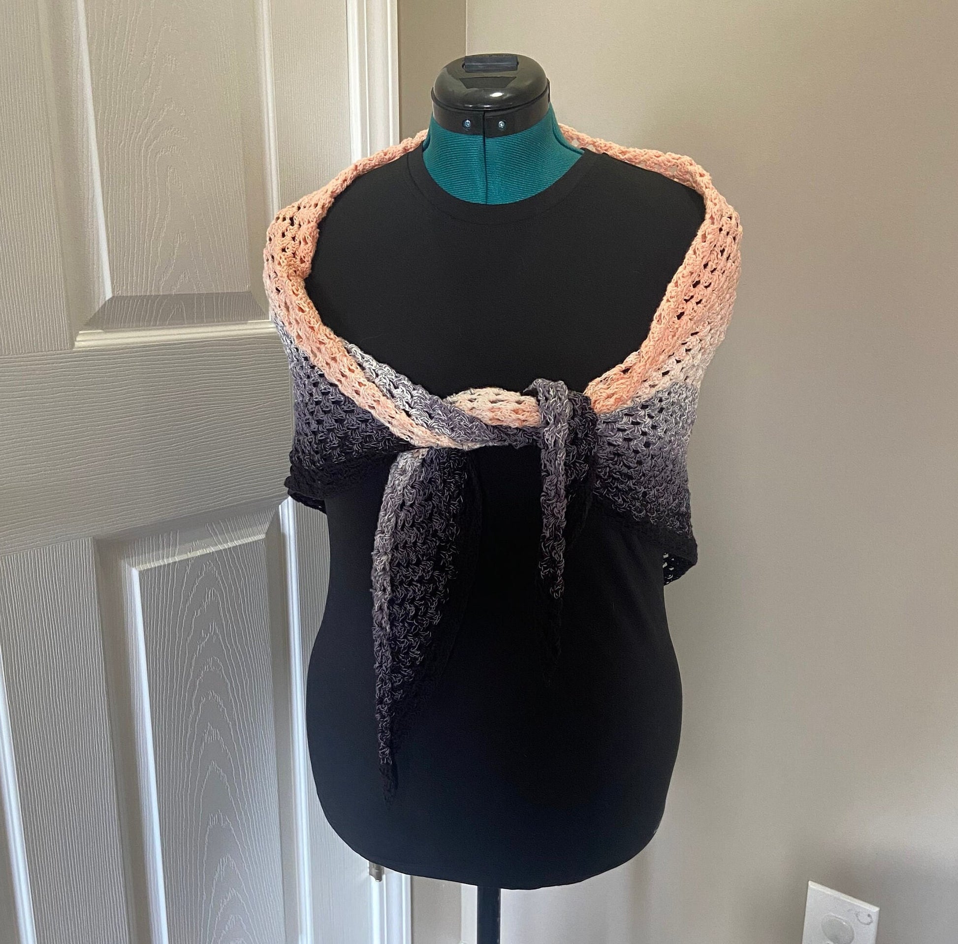 Gradient Shawl Wrap - Women's Fashion Accessory, Handmade Crochet Shawl - Peach to Black