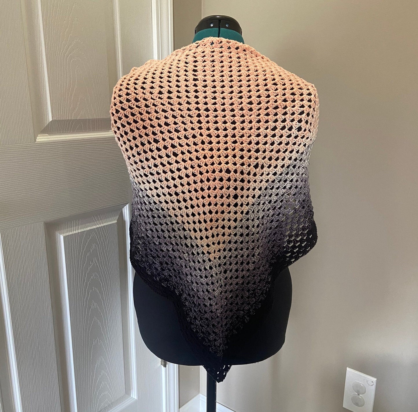 Gradient Shawl Wrap - Women's Fashion Accessory, Handmade Crochet Shawl - Peach to Black