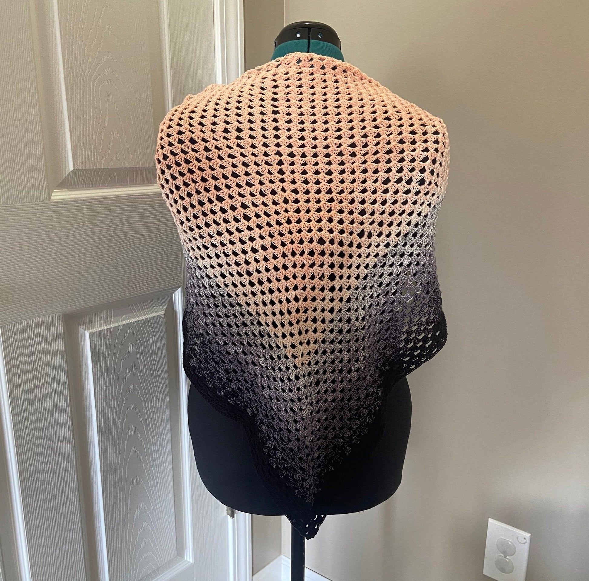 Gradient Shawl Wrap - Women's Fashion Accessory, Handmade Crochet Shawl - Peach to Black