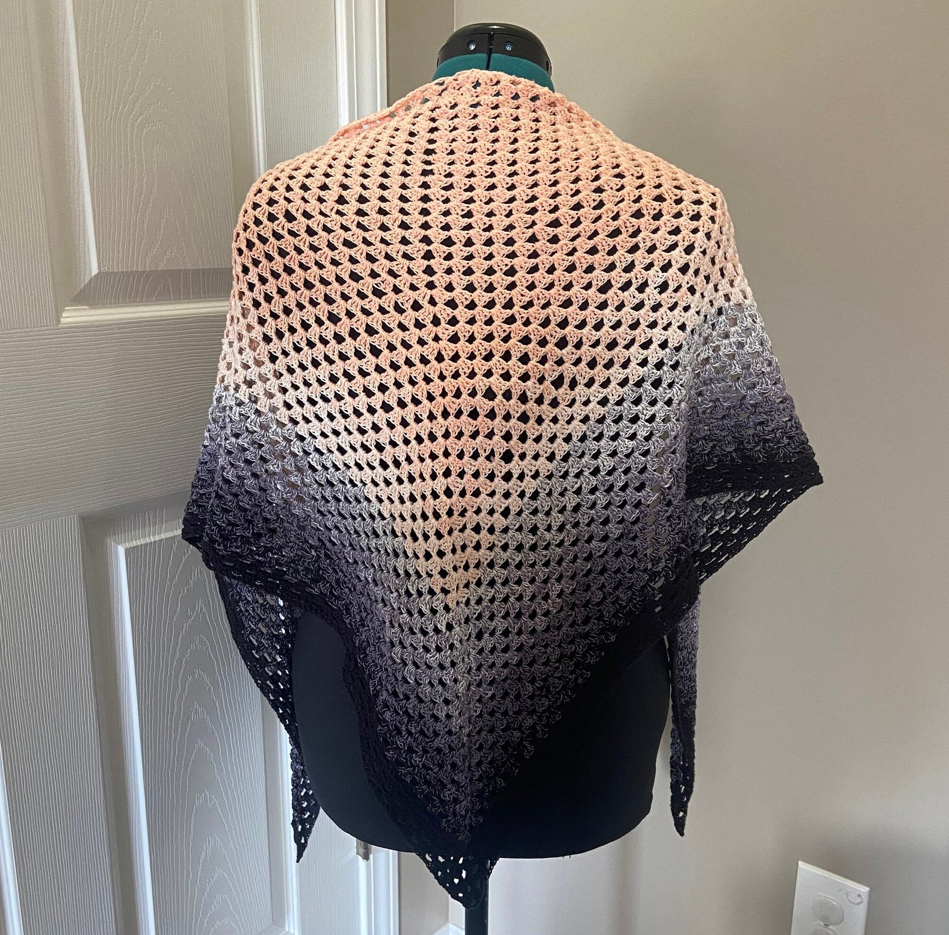 Gradient Shawl Wrap - Women's Fashion Accessory, Handmade Crochet Shawl - Peach to Black