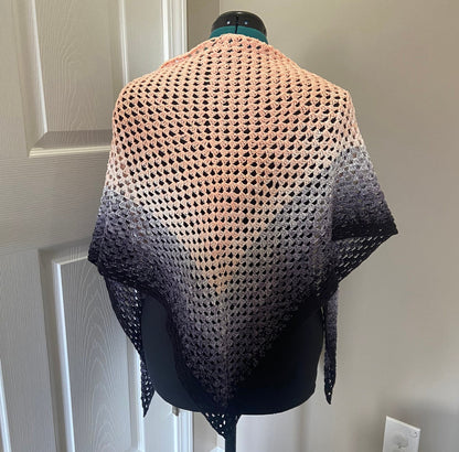 Gradient Shawl Wrap - Women's Fashion Accessory, Handmade Crochet Shawl - Peach to Black