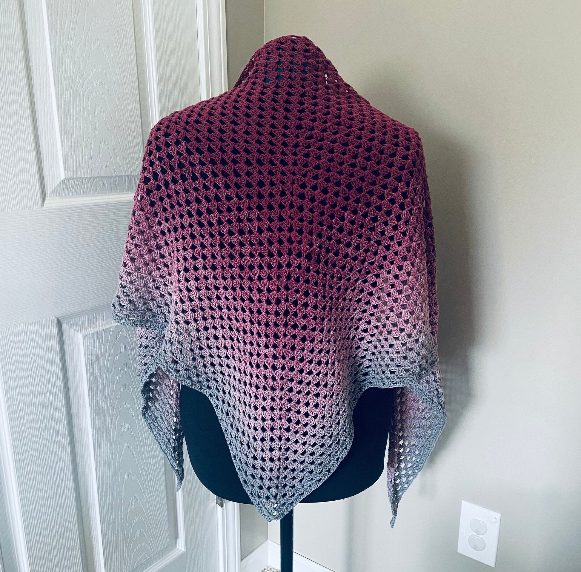 Gradient Shawl Wrap - Women Fashion Accessory, Handmade Crochet Shawl - Fuchsia to Gray