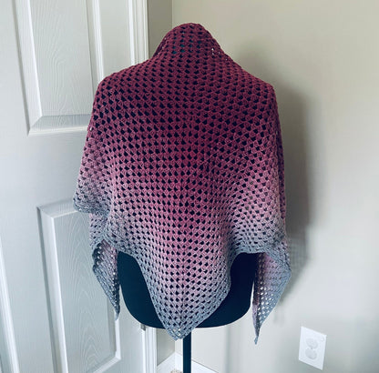 Gradient Shawl Wrap - Women Fashion Accessory, Handmade Crochet Shawl - Fuchsia to Gray