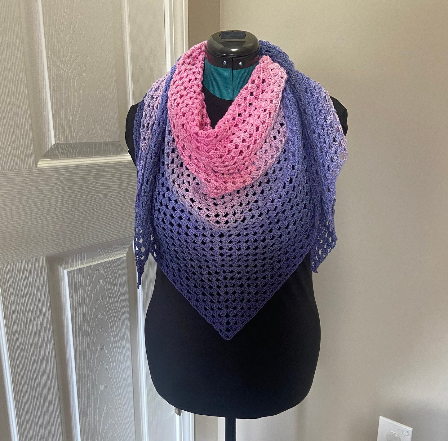 Gradient Shawl Wrap - Women's Fashion Accessory, Handmade Crochet Shawl - Pink to Purple