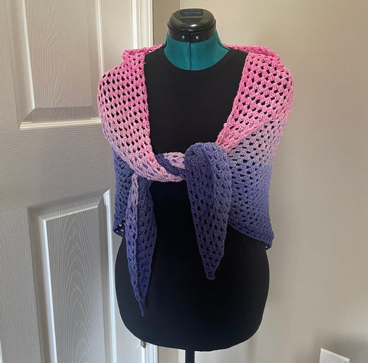 Gradient Shawl Wrap - Women's Fashion Accessory, Handmade Crochet Shawl - Pink to Purple