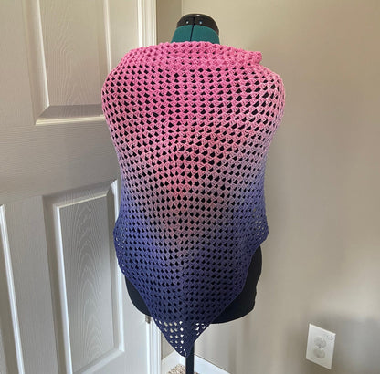 Gradient Shawl Wrap - Women's Fashion Accessory, Handmade Crochet Shawl - Pink to Purple