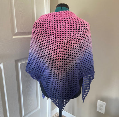 Gradient Shawl Wrap - Women's Fashion Accessory, Handmade Crochet Shawl - Pink to Purple