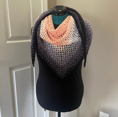 Gradient Shawl Wrap - Women's Fashion Accessory, Handmade Crochet Shawl - Peach to Black