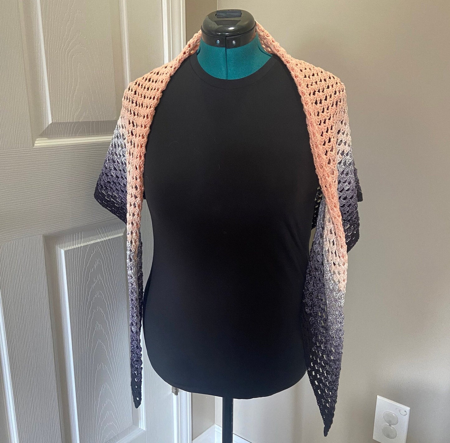 Gradient Shawl Wrap - Women's Fashion Accessory, Handmade Crochet Shawl - Peach to Black