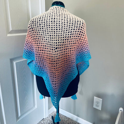 Gradient Shawl Wrap - Women's Fashion Accessory, Handmade Crochet Shawl - Peach to Turquoise