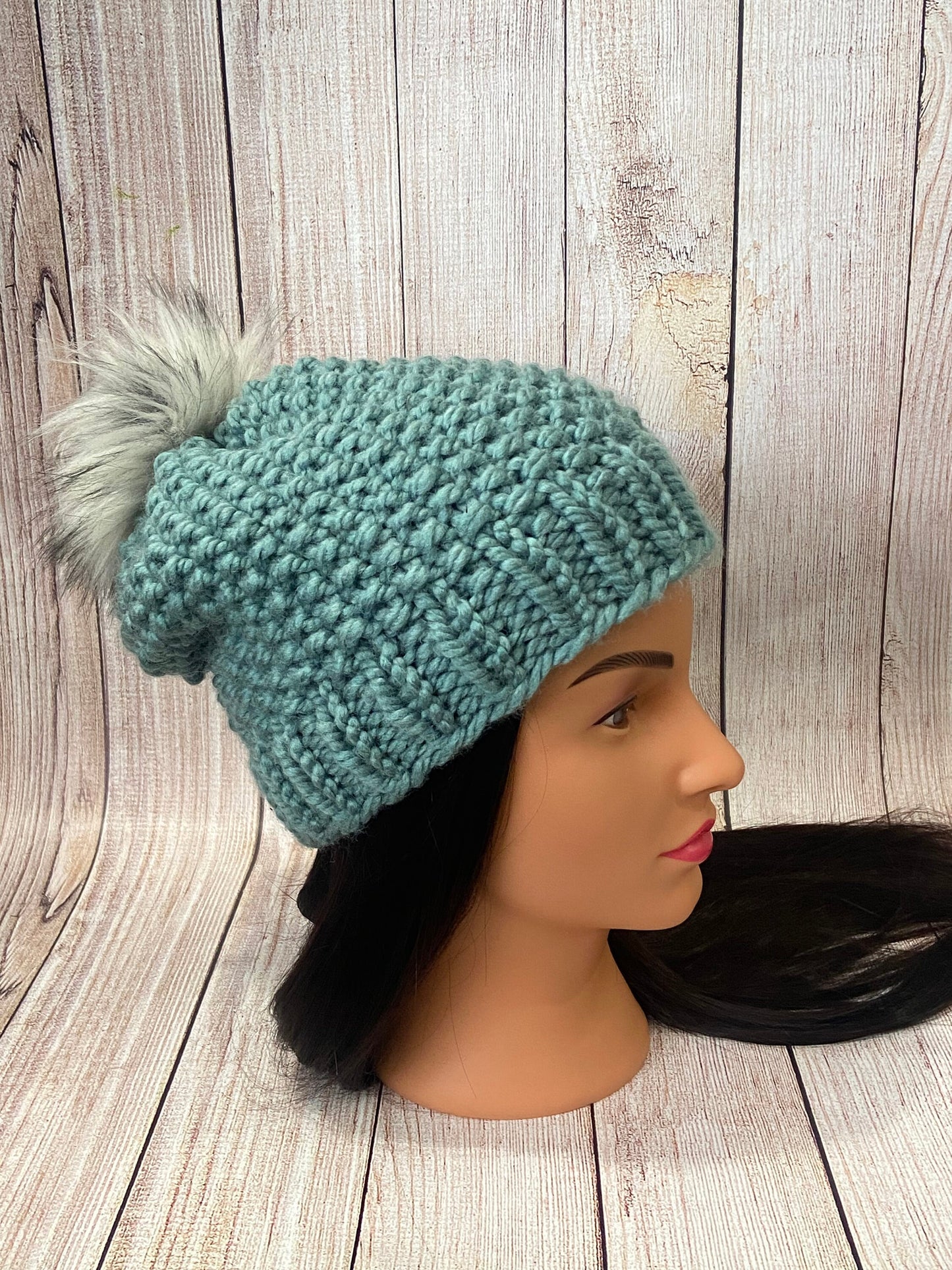 Handknit Chunky Wool Beanie: Pom-pom Winter Hat