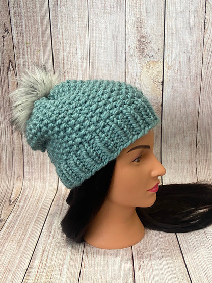 Handknit Chunky Wool Beanie: Pom-pom Winter Hat