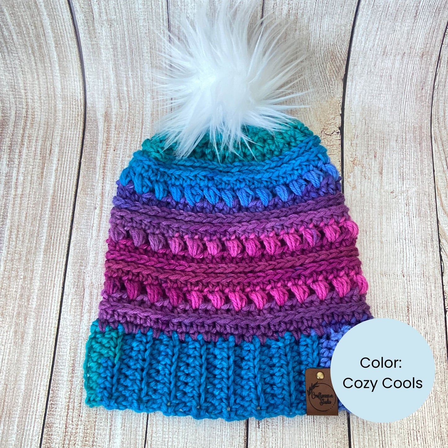 Crocheted Rainbow Beanie – Handmade Acrylic Winter Hat with Pom Pom