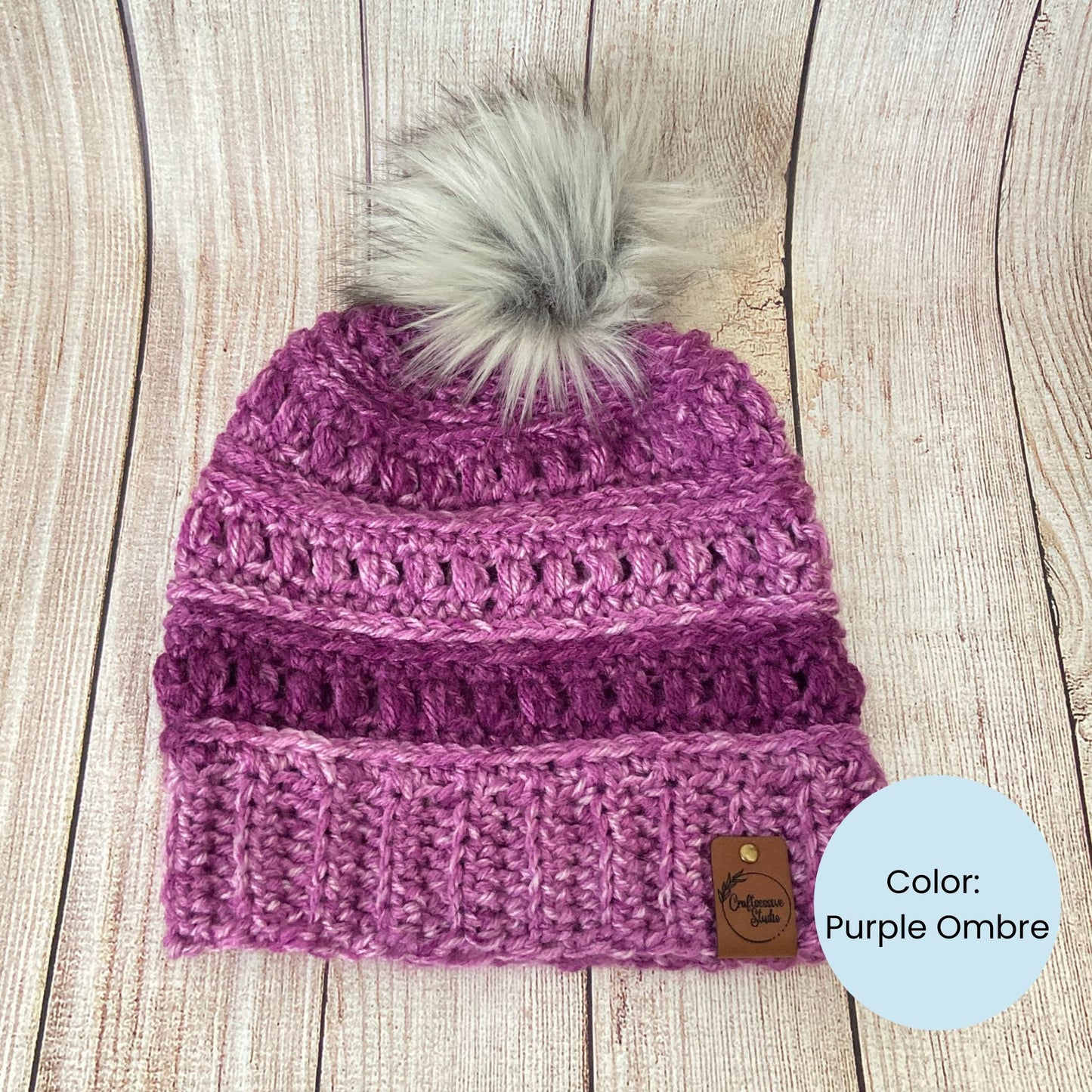 Crocheted Rainbow Beanie – Handmade Acrylic Winter Hat with Pom Pom