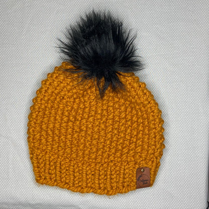 Handknit Chunky Wool Beanie: Pom-pom Winter Hat