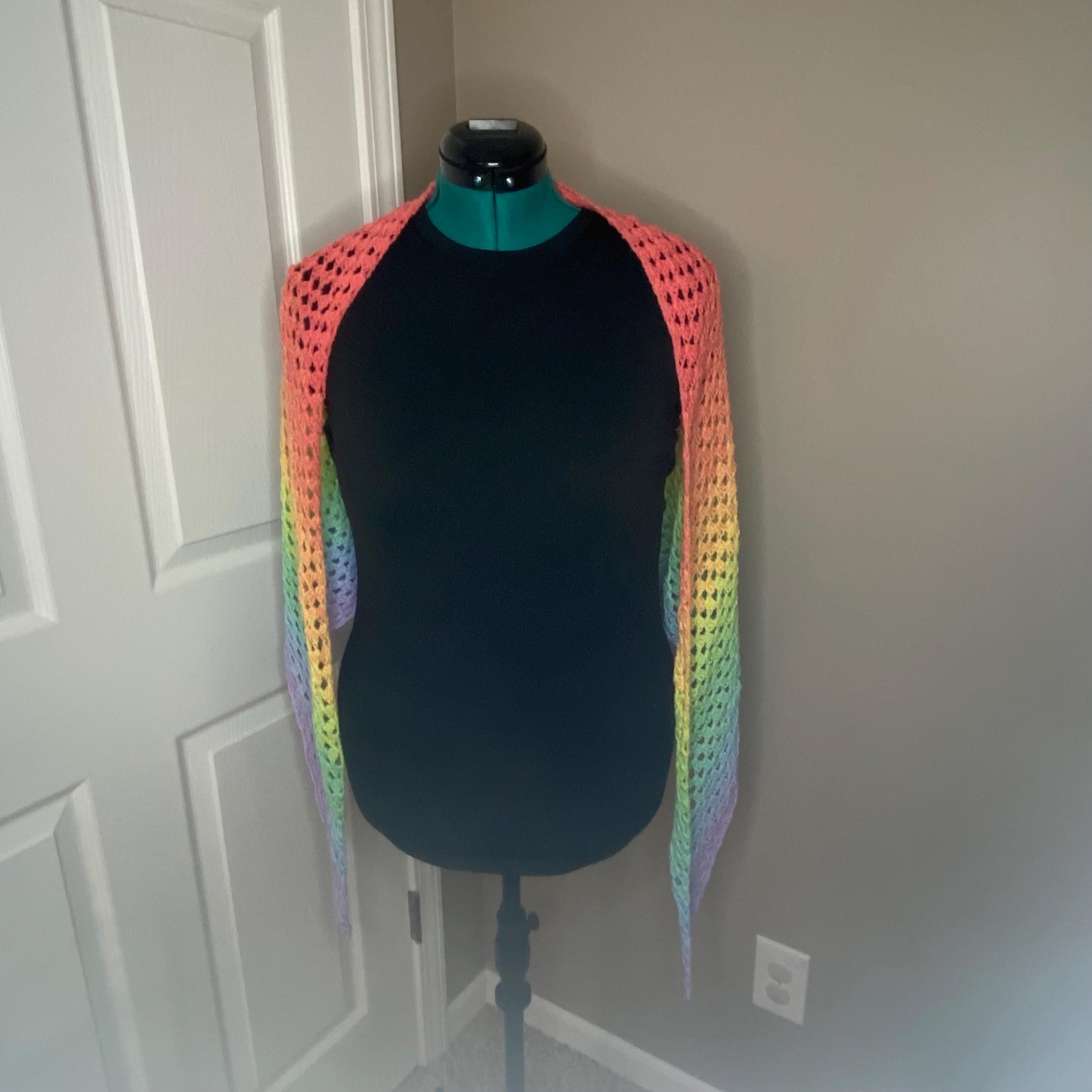 Rainbow Gradient Shawl Wrap - Women Fashion Accessory, Handmade Crochet Shawl