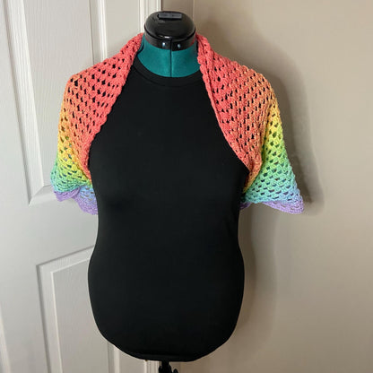 Rainbow Gradient Shawl Wrap - Women Fashion Accessory, Handmade Crochet Shawl