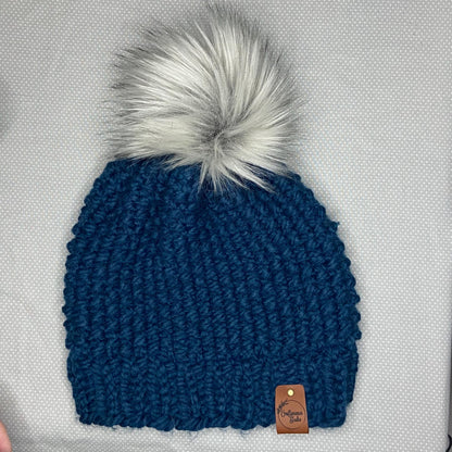 Handknit Chunky Wool Beanie: Pom-pom Winter Hat