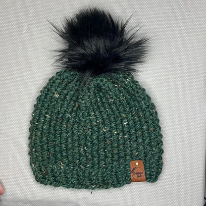 Handknit Chunky Wool Beanie: Pom-pom Winter Hat