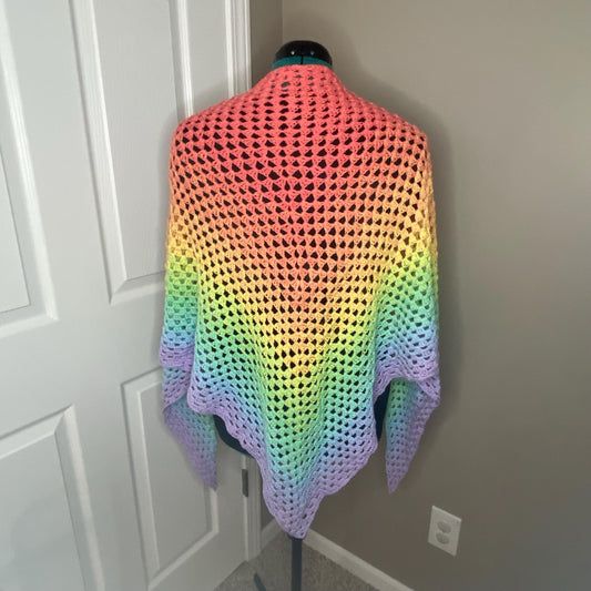 Rainbow Gradient Shawl Wrap - Women Fashion Accessory, Handmade Crochet Shawl