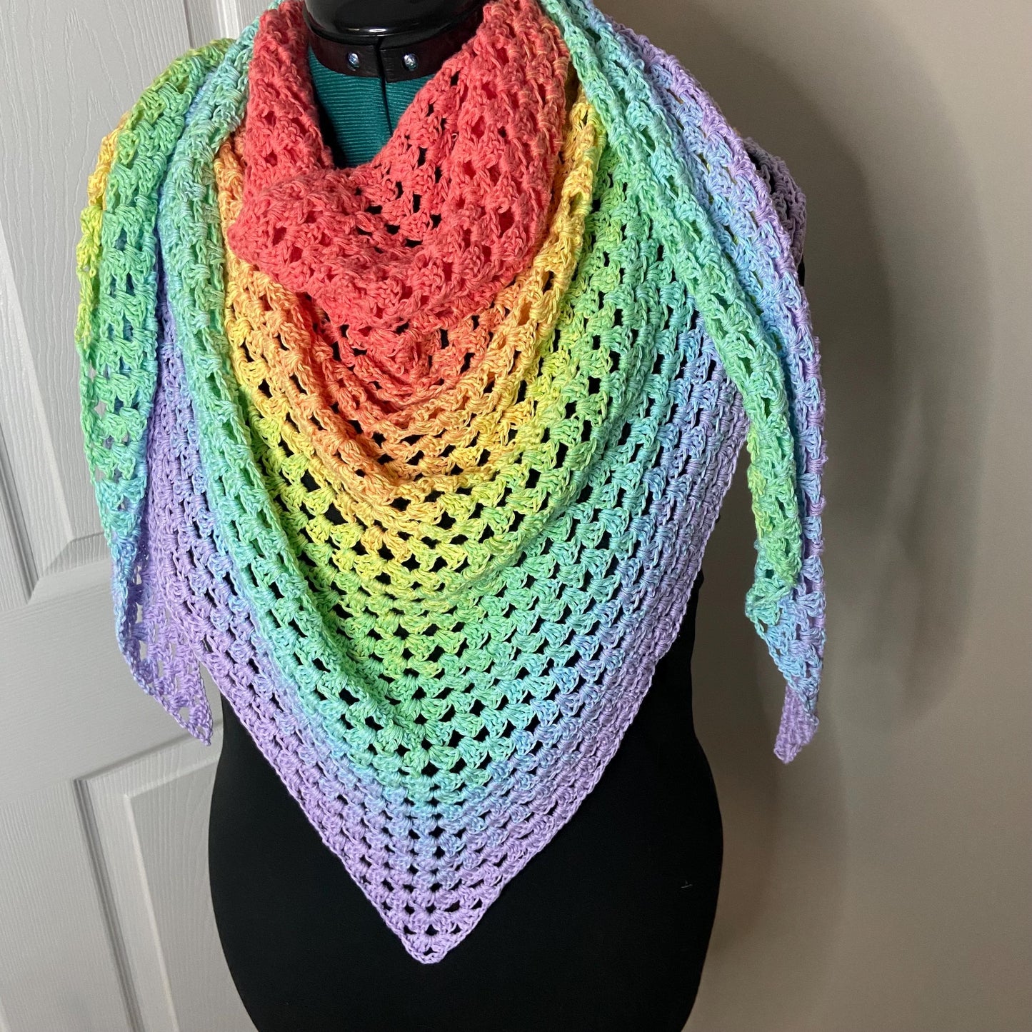 Rainbow Gradient Shawl Wrap - Women Fashion Accessory, Handmade Crochet Shawl