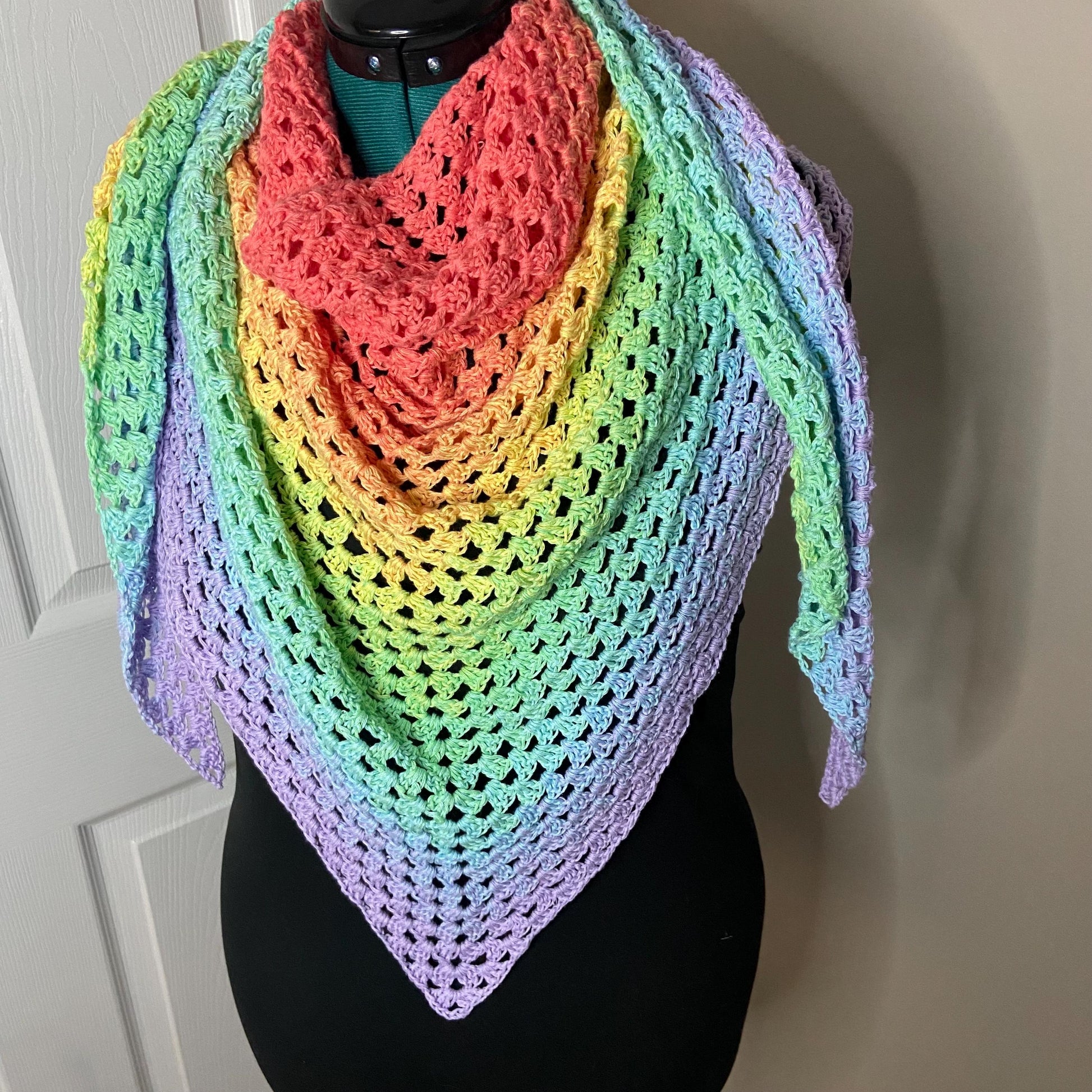 Rainbow Gradient Shawl Wrap - Women Fashion Accessory, Handmade Crochet Shawl