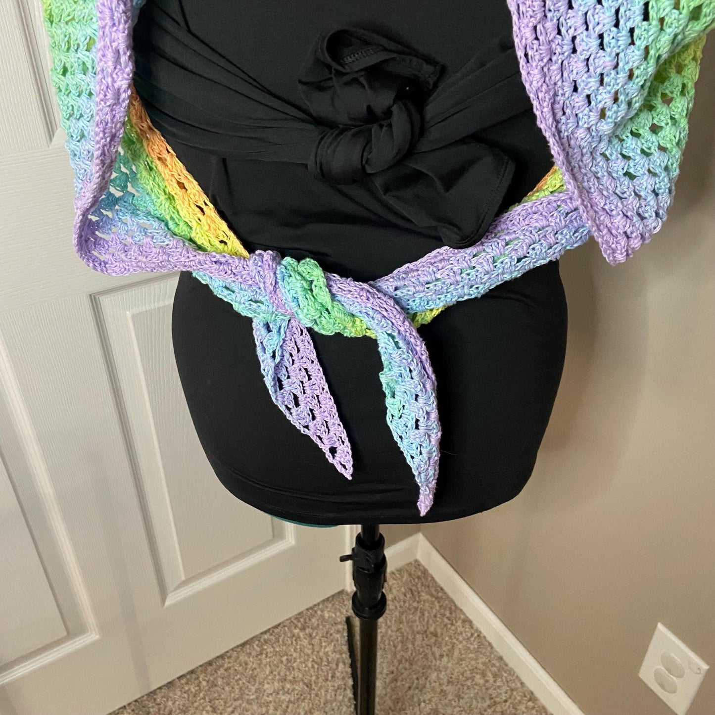 Rainbow Gradient Shawl Wrap - Women Fashion Accessory, Handmade Crochet Shawl