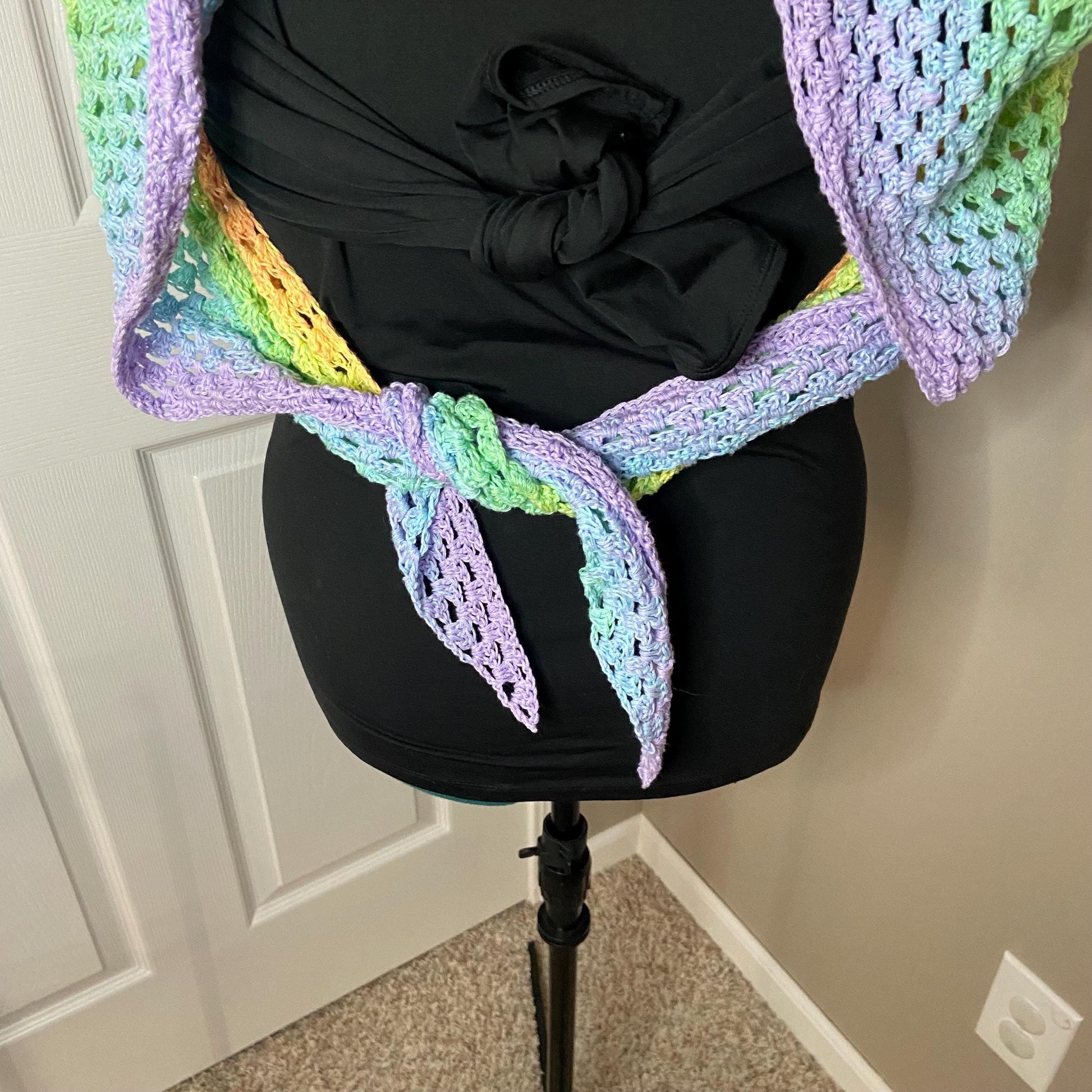 Rainbow Gradient Shawl Wrap - Women Fashion Accessory, Handmade Crochet Shawl