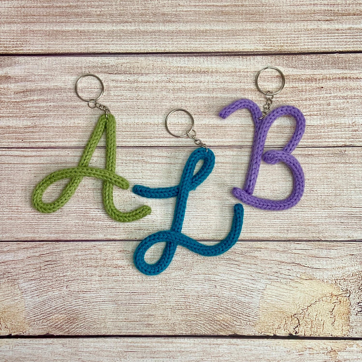 Knitted Wire: Initial Bag Charm, Backpack Decoration, Letter Keychain