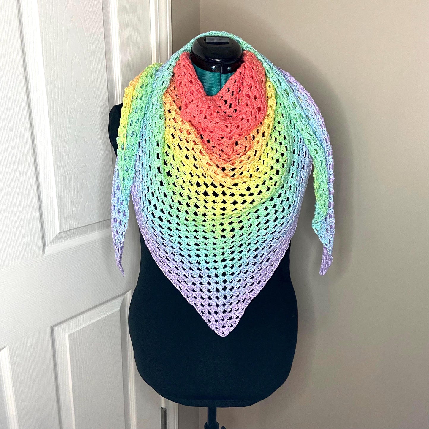 Rainbow Gradient Shawl Wrap - Women Fashion Accessory, Handmade Crochet Shawl