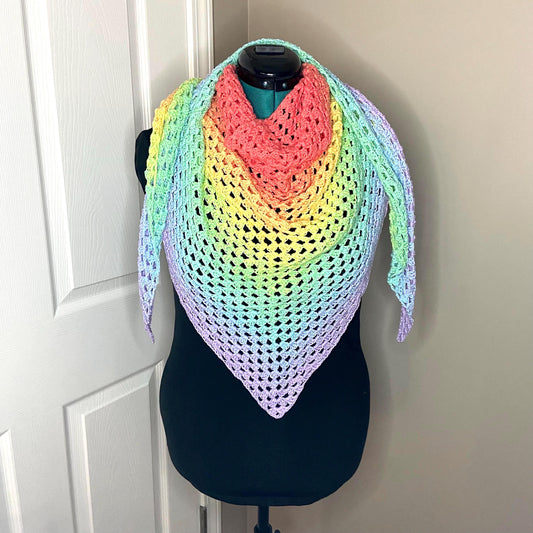Rainbow Gradient Shawl Wrap - Women Fashion Accessory, Handmade Crochet Shawl