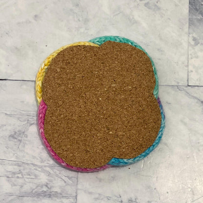 Knotted Coaster, Cork Backed,  Handmade House Warming Gift, Coffee Cup Coaster, 40+ Colors Available