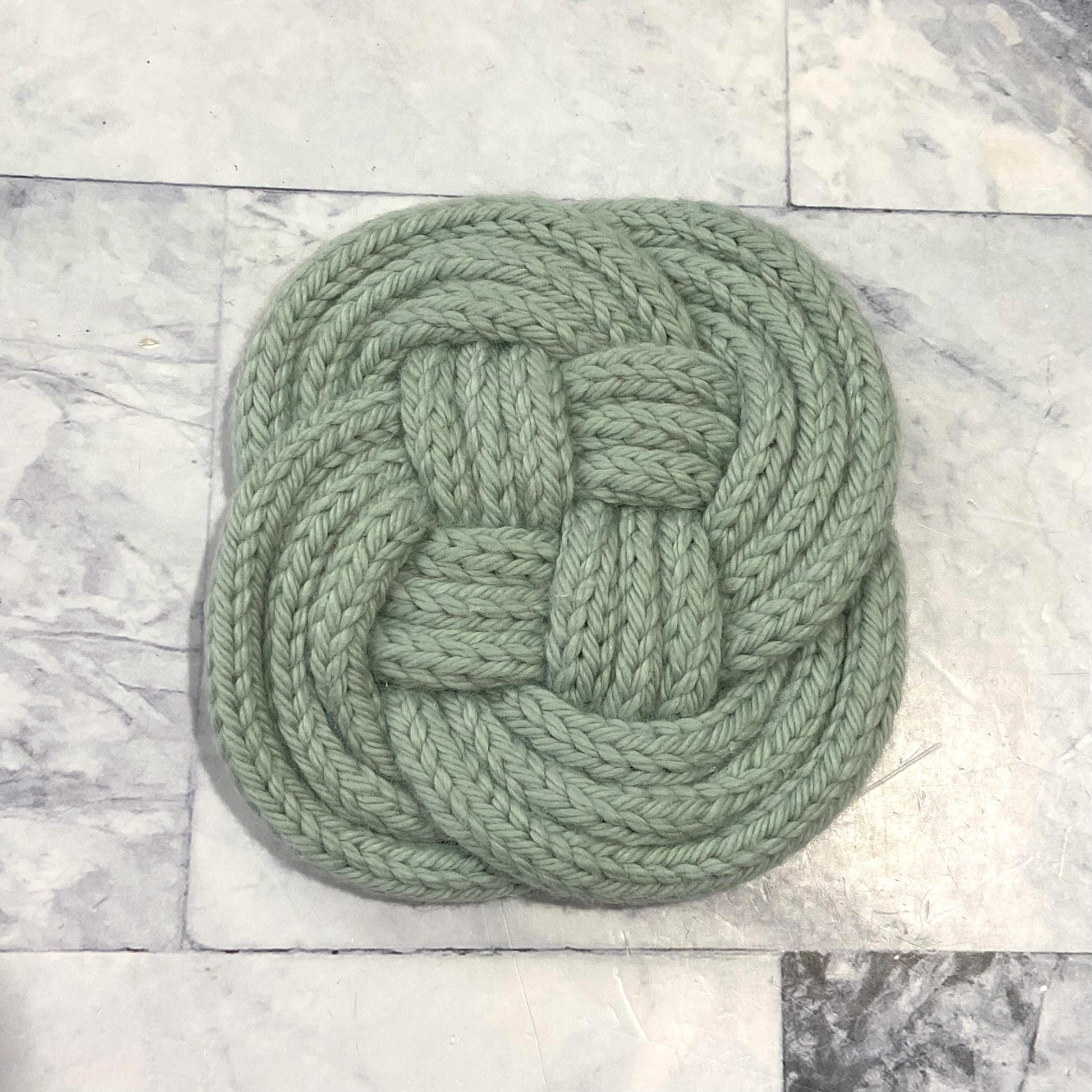 Knotted Coaster, Cork Backed,  Handmade House Warming Gift, Coffee Cup Coaster, 40+ Colors Available