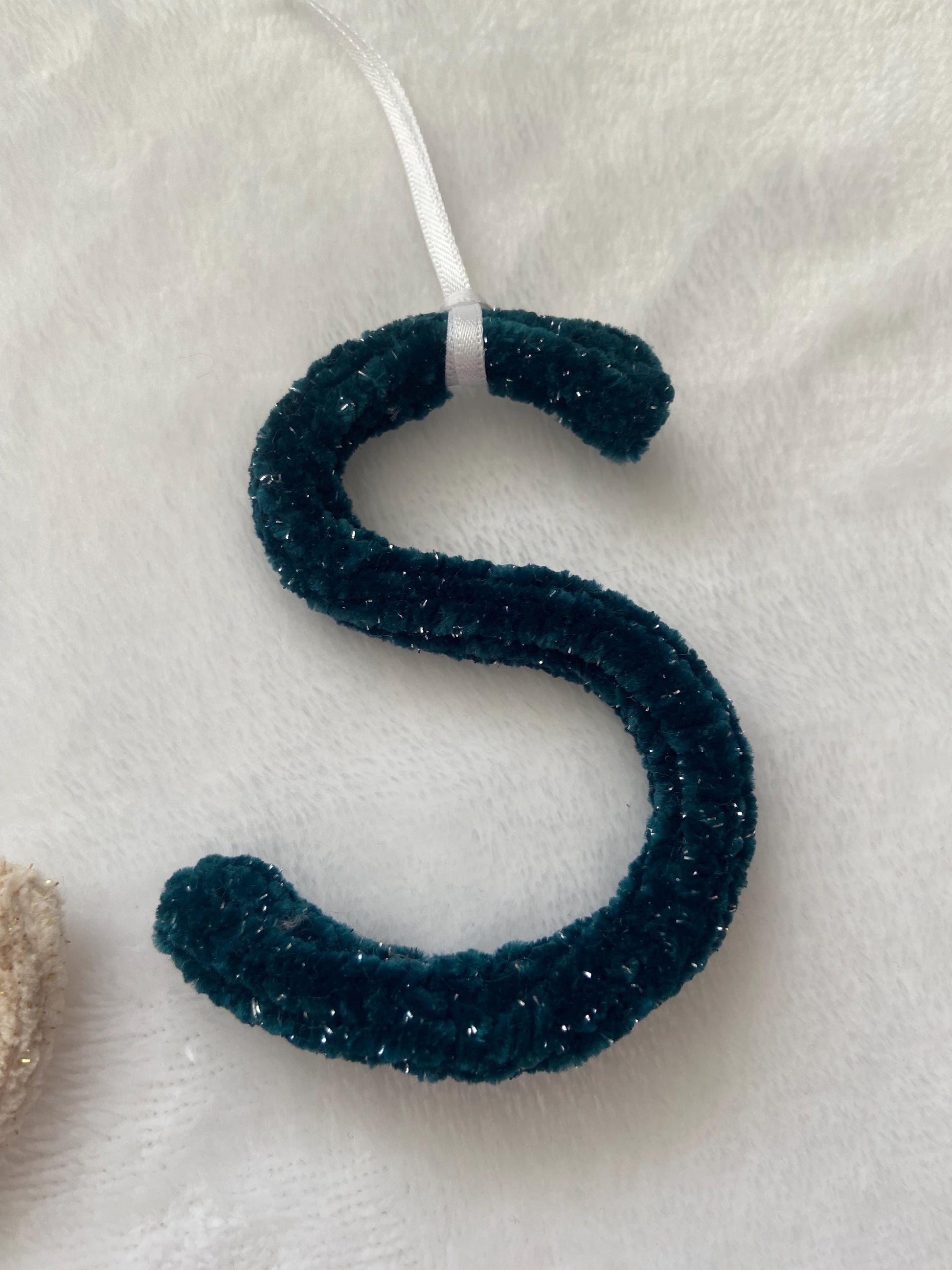 Knitted Velvet Initial Christmas Ornament: Stocking Charm, Christmas Decor