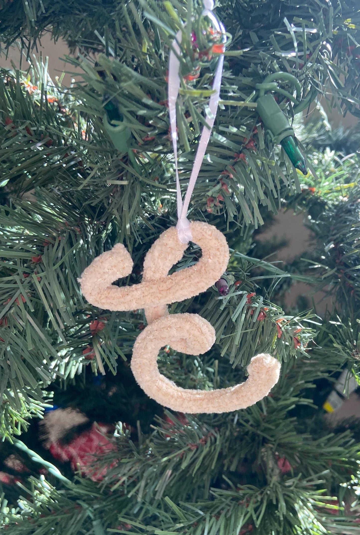 Knitted Velvet Initial Christmas Ornament: Stocking Charm, Christmas Decor