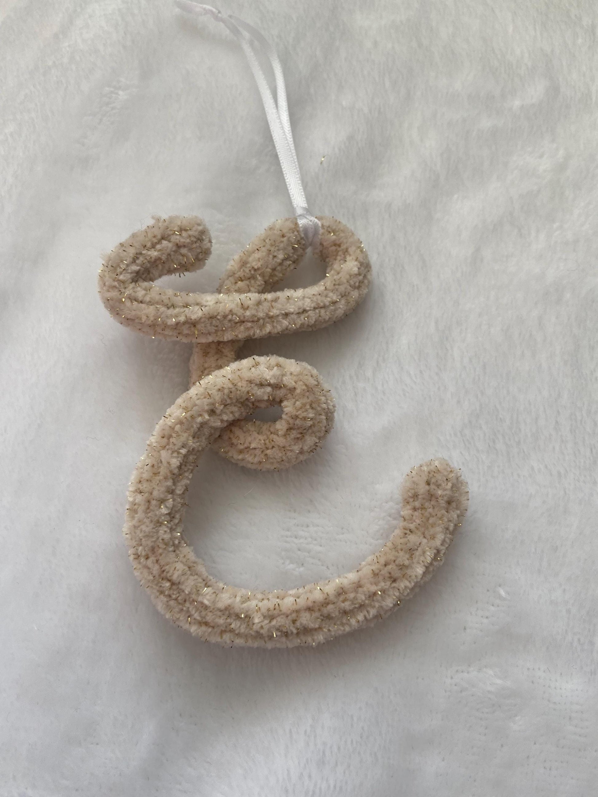 Knitted Velvet Initial Christmas Ornament: Stocking Charm, Christmas Decor
