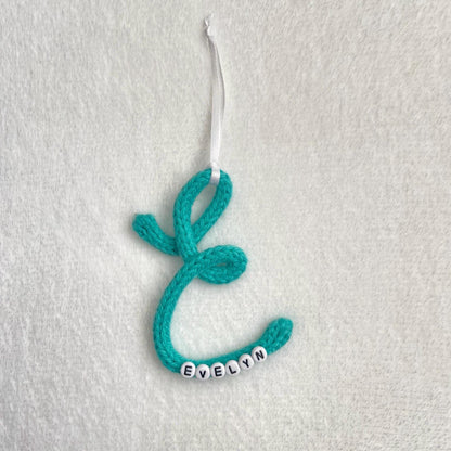 Knitted Initial Christmas Ornament: Stocking Charm, Christmas Decor