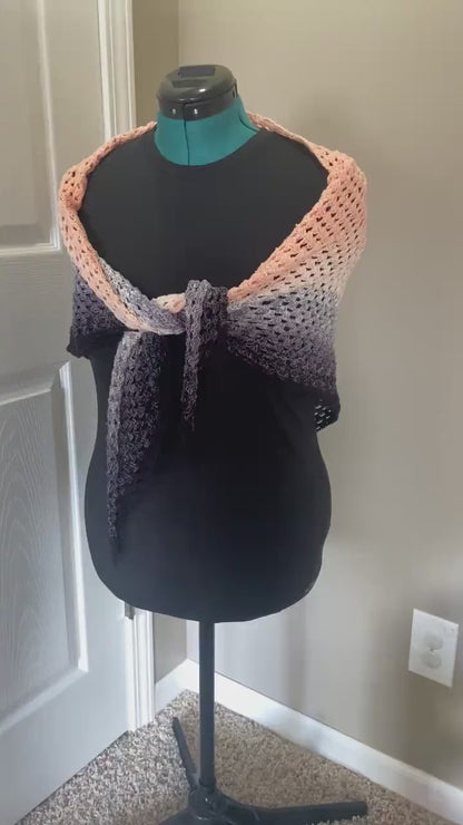Gradient Shawl Wrap - Women's Fashion Accessory, Handmade Crochet Shawl - Peach to Black