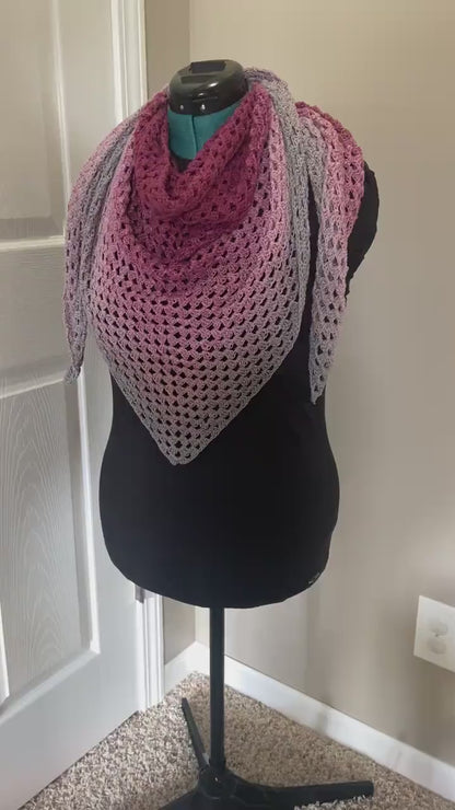 Gradient Shawl Wrap - Women Fashion Accessory, Handmade Crochet Shawl - Fuchsia to Gray