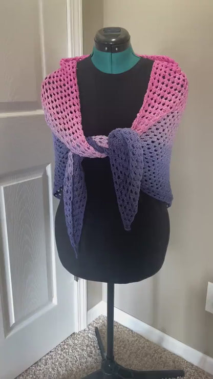 Gradient Shawl Wrap - Women's Fashion Accessory, Handmade Crochet Shawl - Pink to Purple